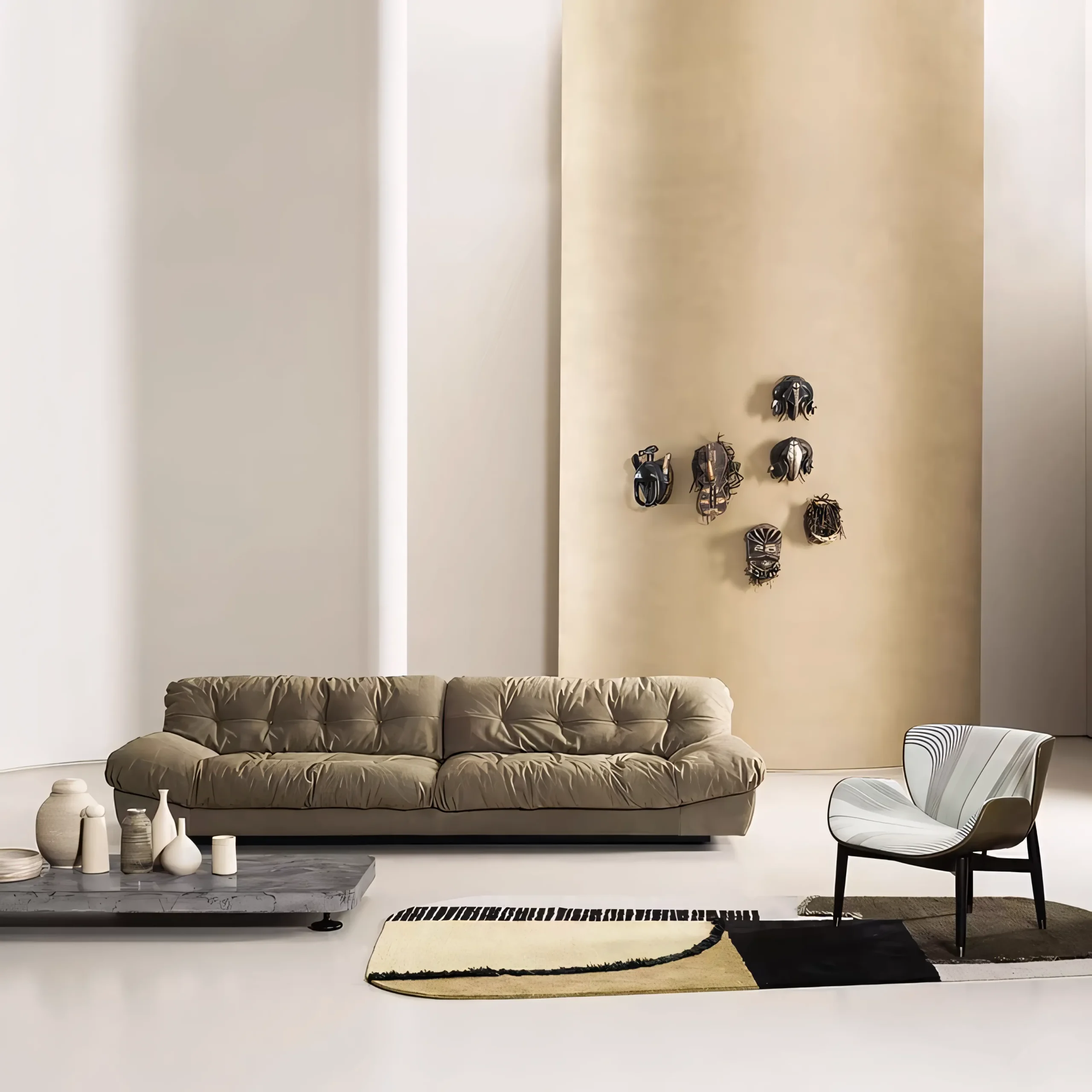 Modern Wabi-Sabi Lazy Sofa | Low Profile Down-Filled Sectional for Minimalist Interiors