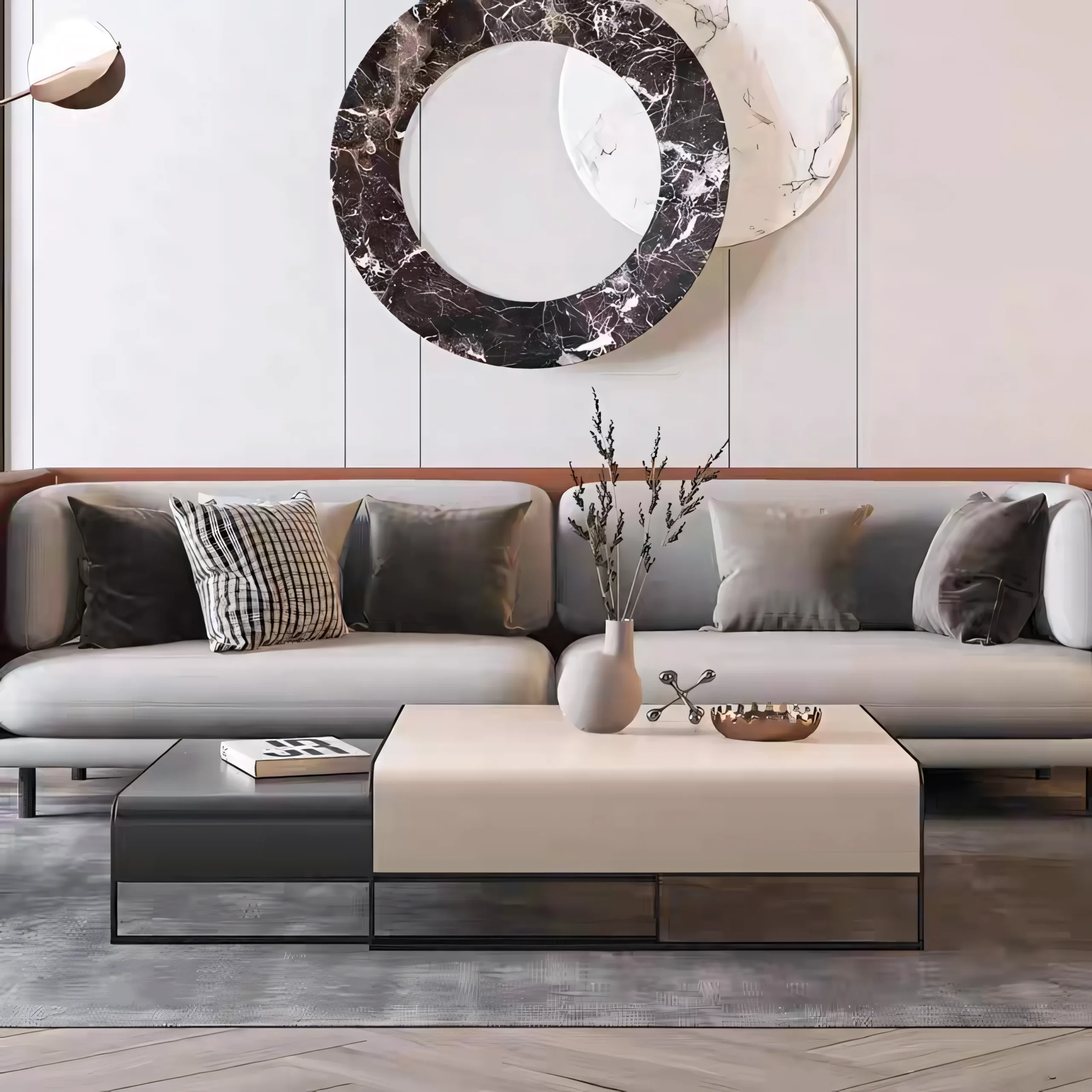 Modern Nesting Coffee Table Set - Square Microfiber Leather Surface with Black Steel Base - Image 4