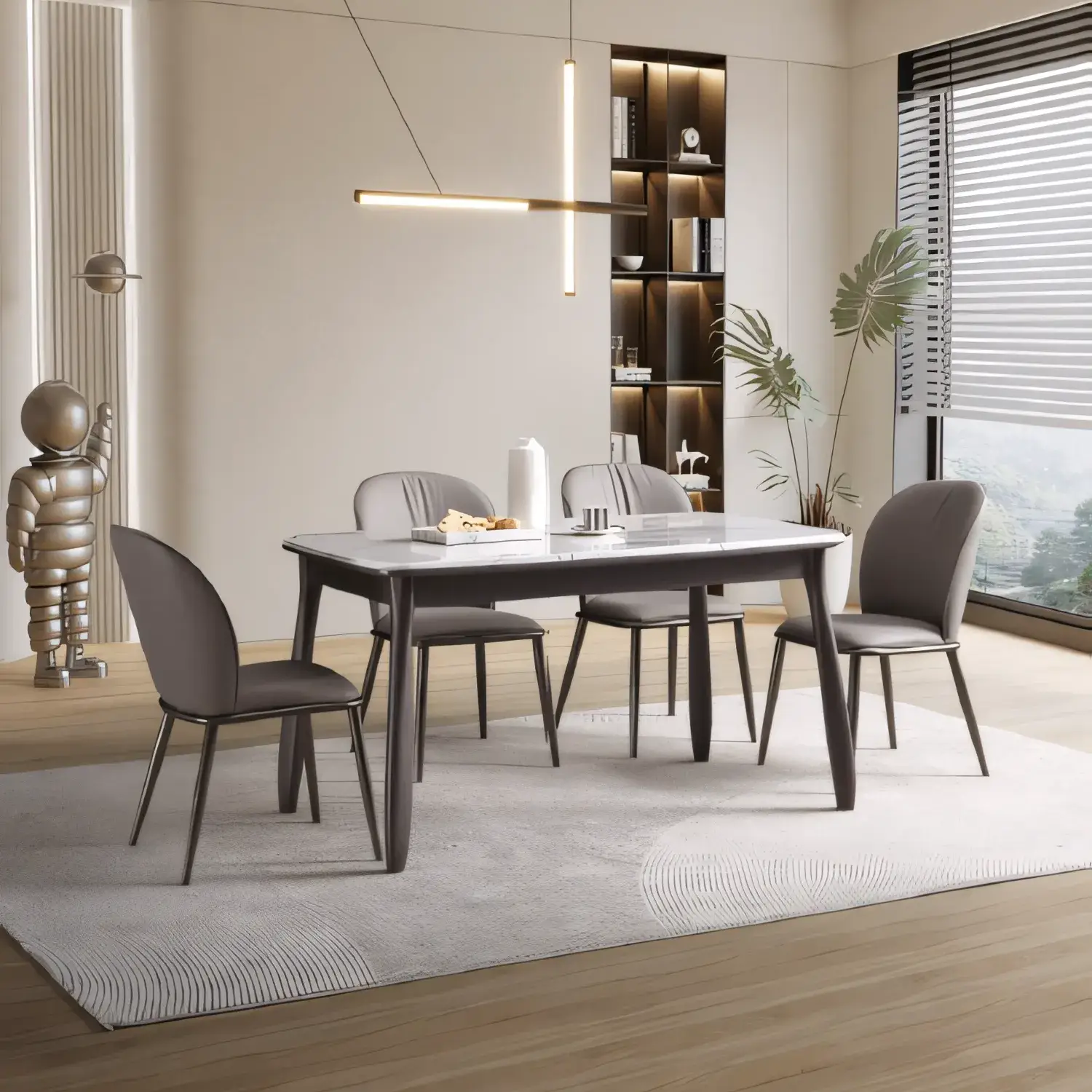 Modern Curved Open-Back Upholstered Dining Chair with Metal Legs - Image 2
