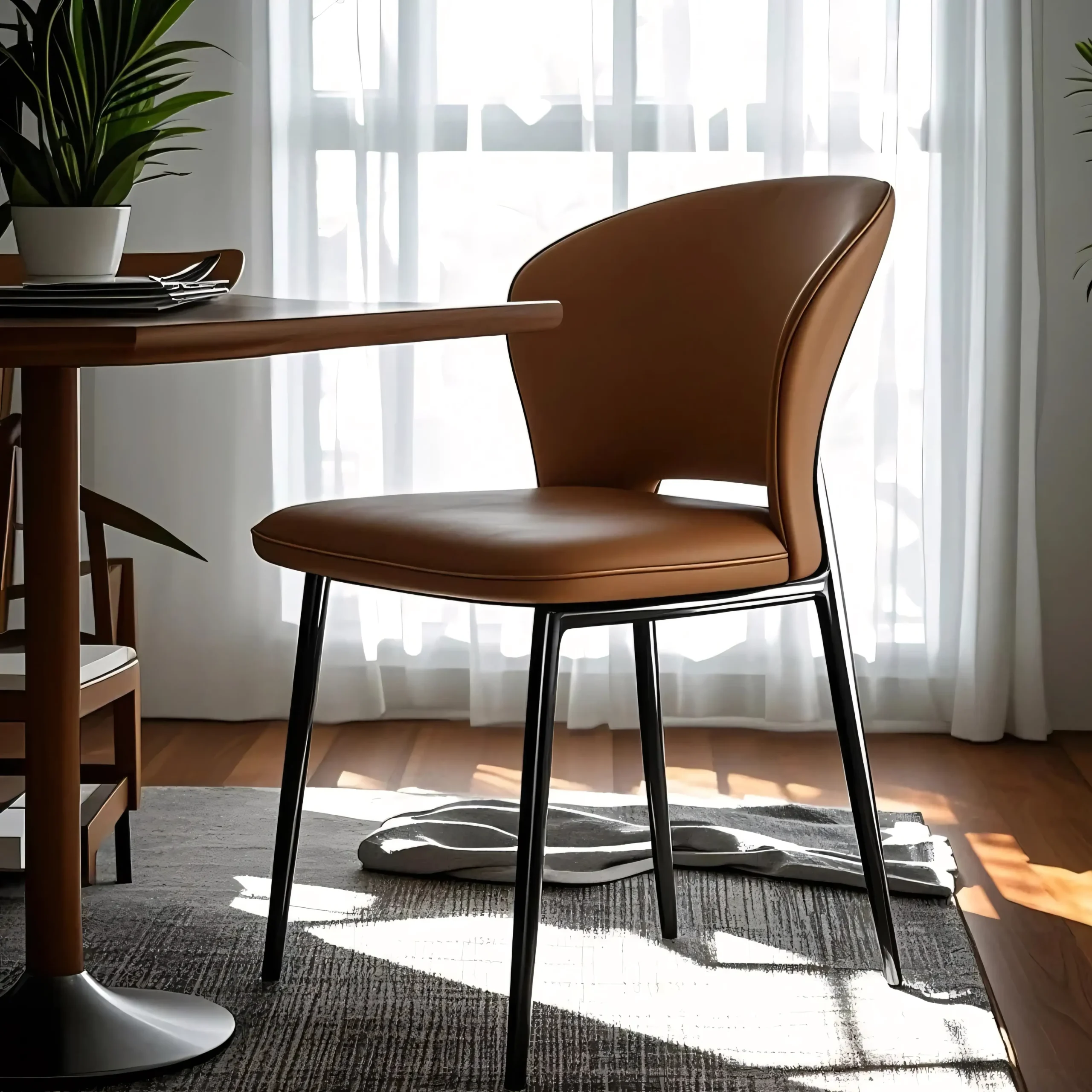 Modern Curved Open-Back Upholstered Dining Chair with Metal Legs - Image 5