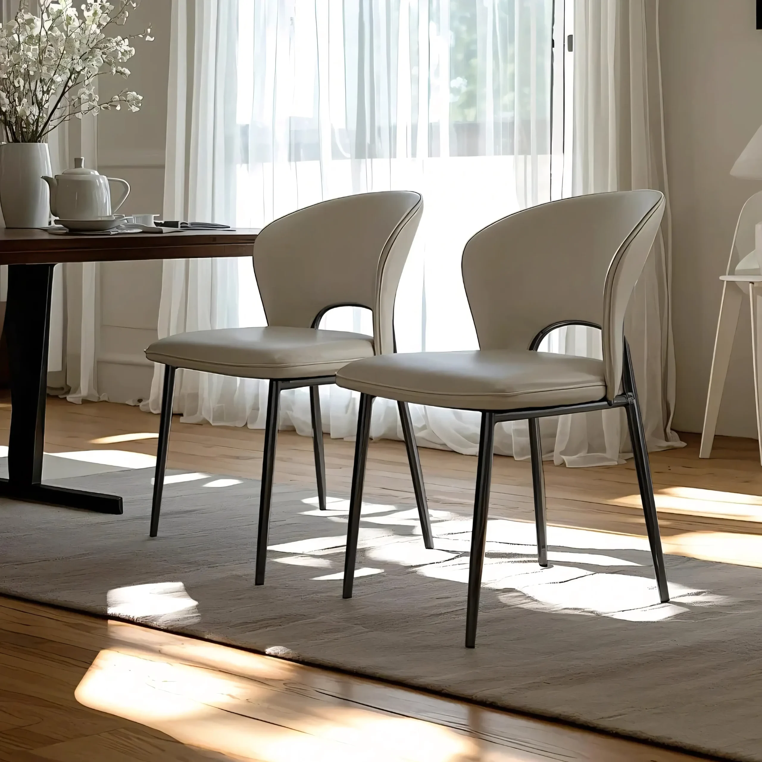 Modern Curved Open-Back Upholstered Dining Chair with Metal Legs - Image 6