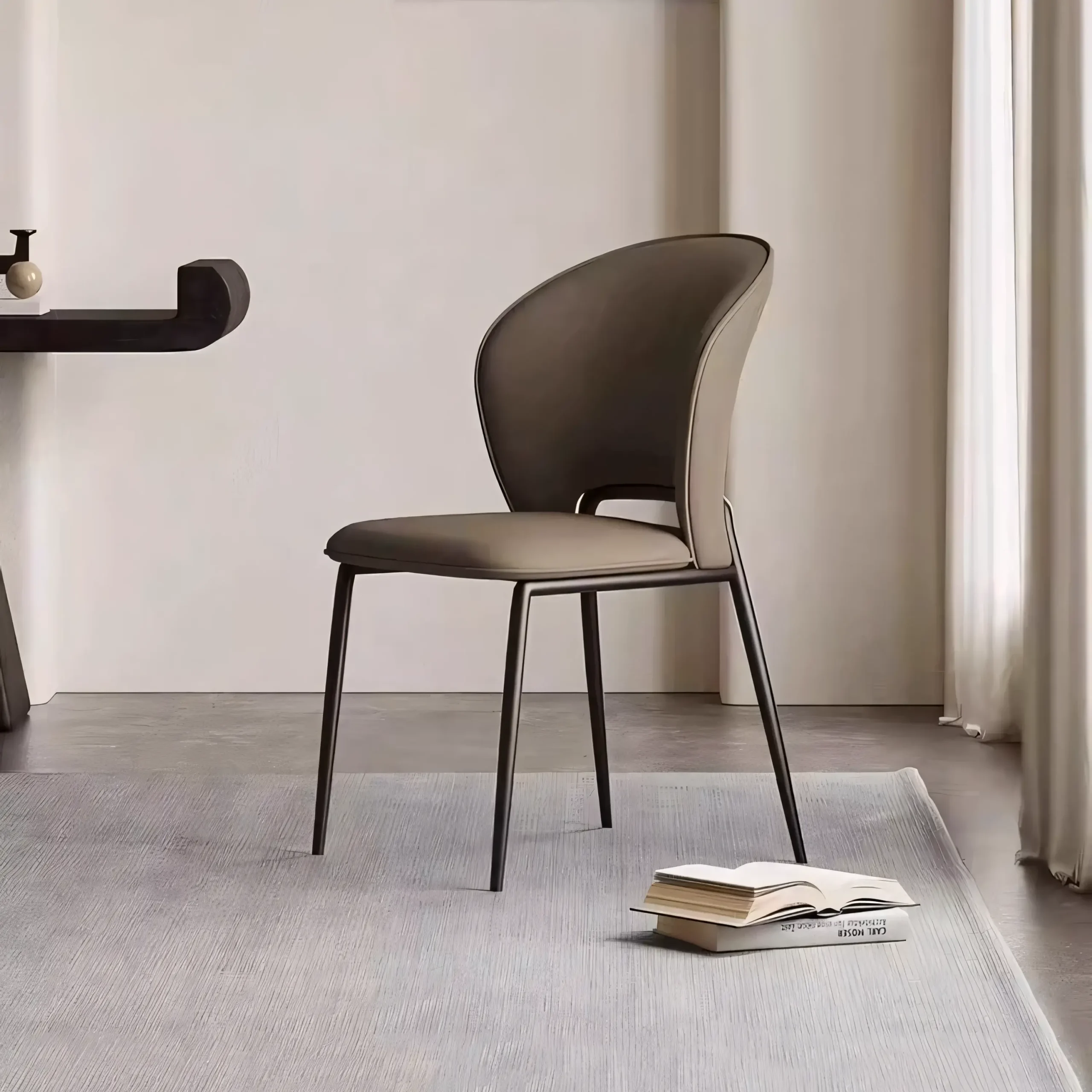 Modern Curved Open-Back Upholstered Dining Chair with Metal Legs - Image 4