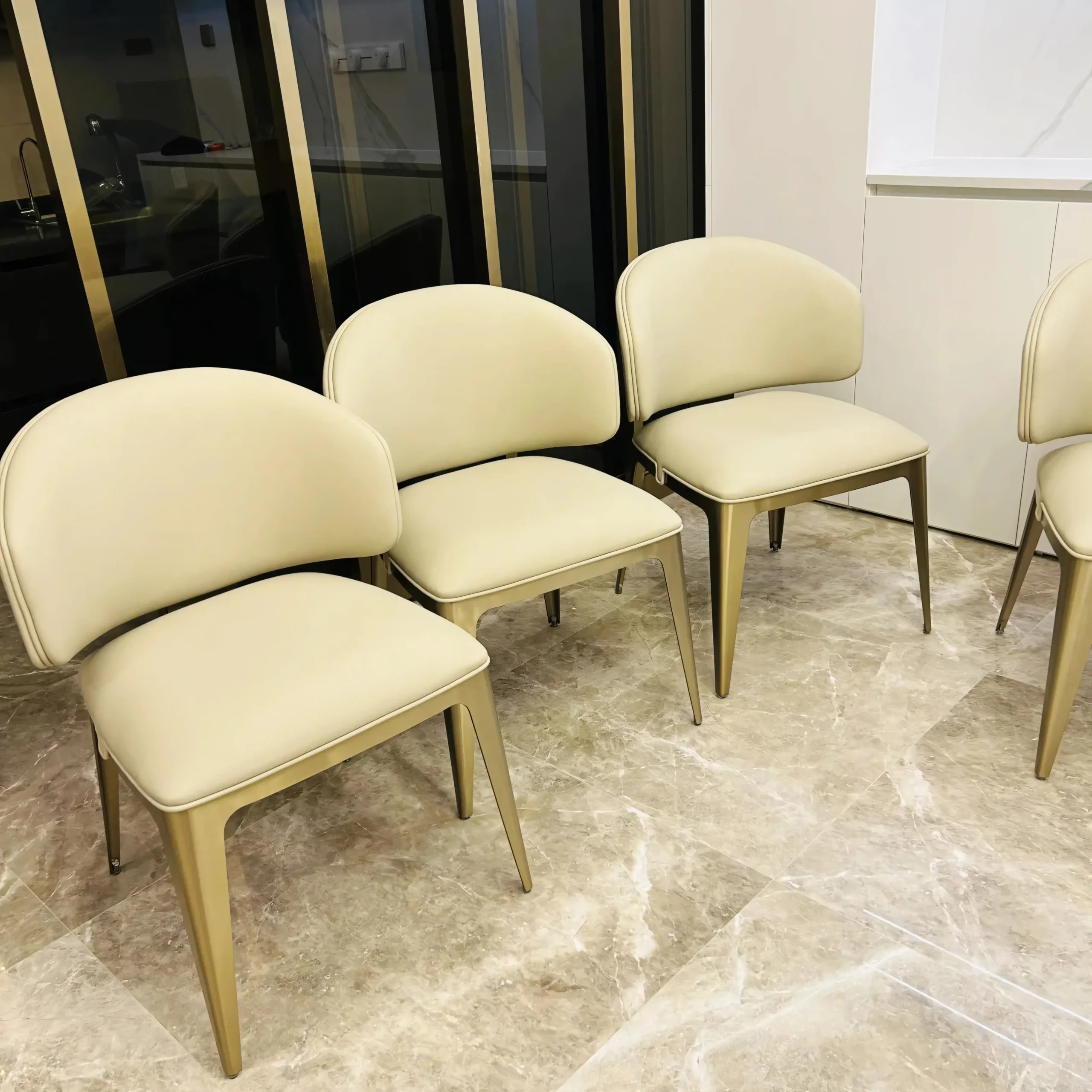 Modern Luxury Ruched Back Dining Chair with Gold Stainless Steel Base - Image 3