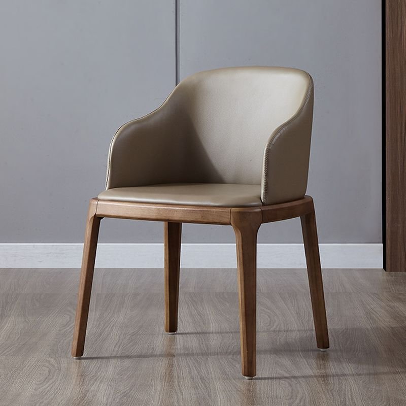 Modern Solid Ash Wood Dining Chair with Curved Back & Leather Upholstery - Image 5