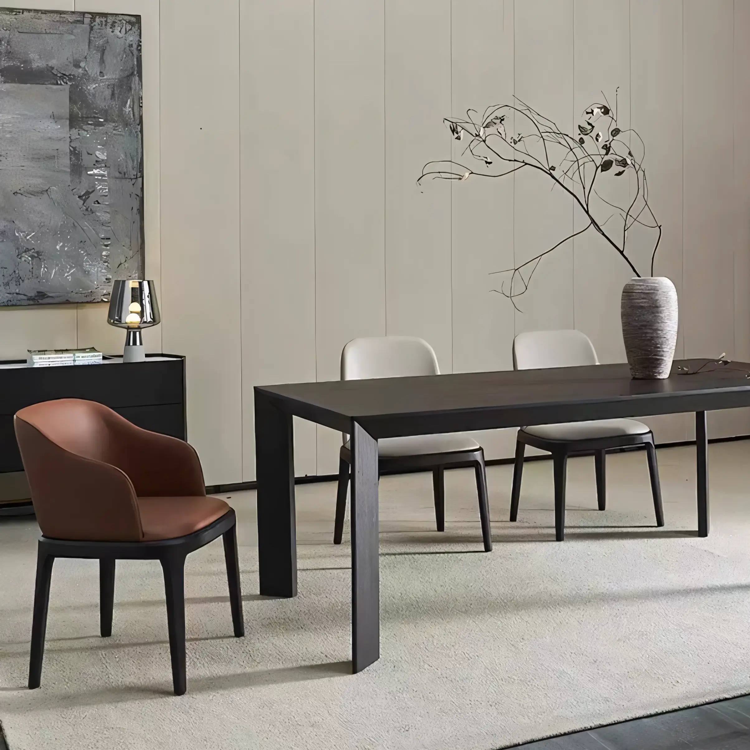 Modern Solid Ash Wood Dining Chair with Curved Back & Leather Upholstery - Image 4
