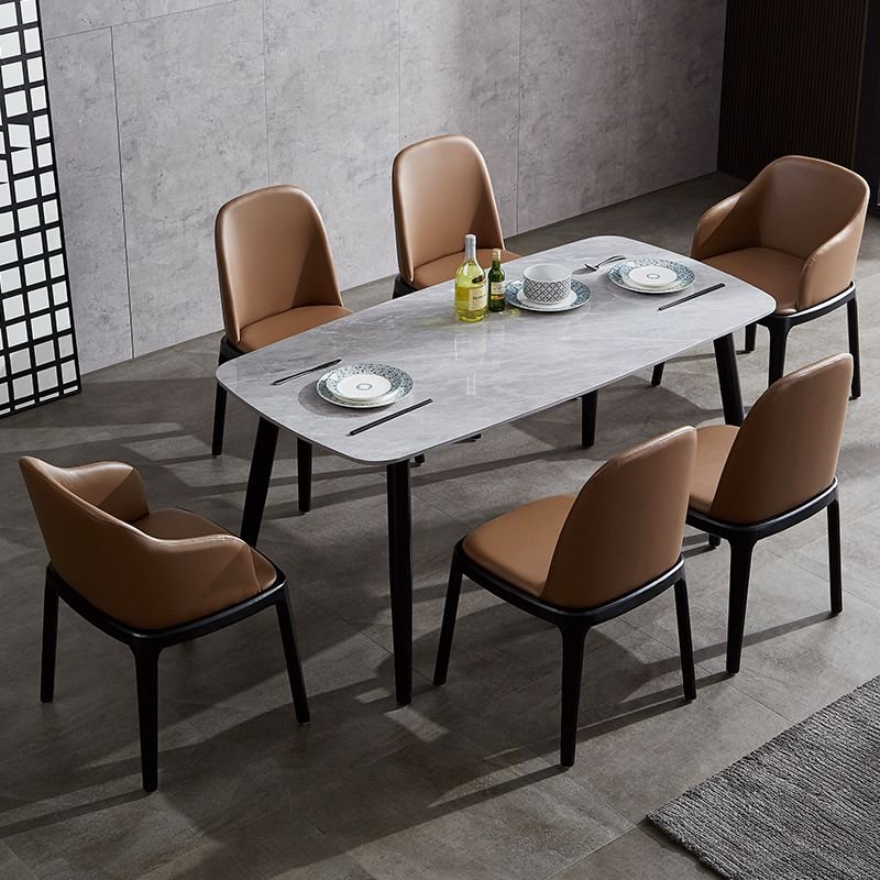 Modern Solid Ash Wood Dining Chair with Curved Back & Leather Upholstery - Image 3