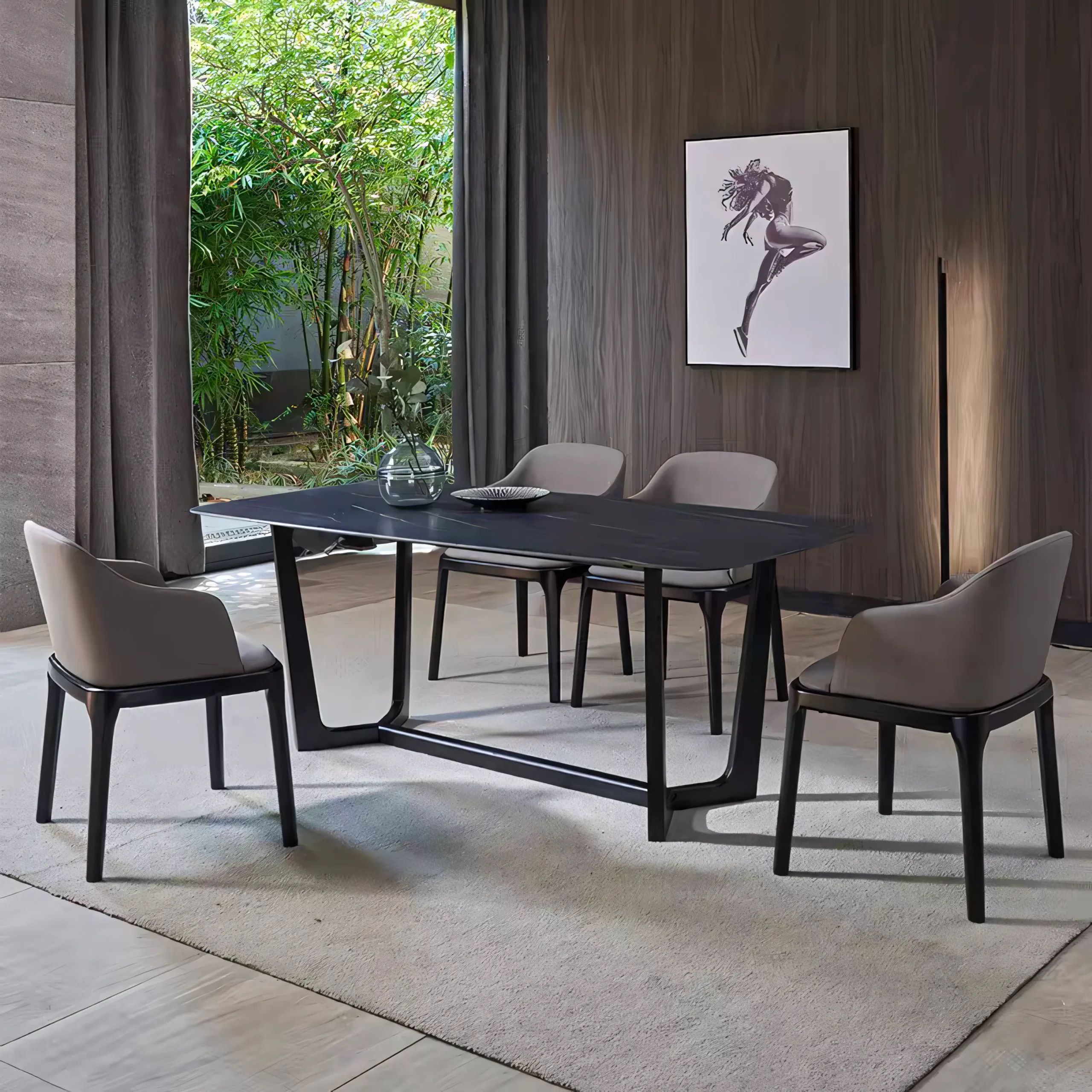 Modern Solid Ash Wood Dining Chair with Curved Back & Leather Upholstery - Image 6