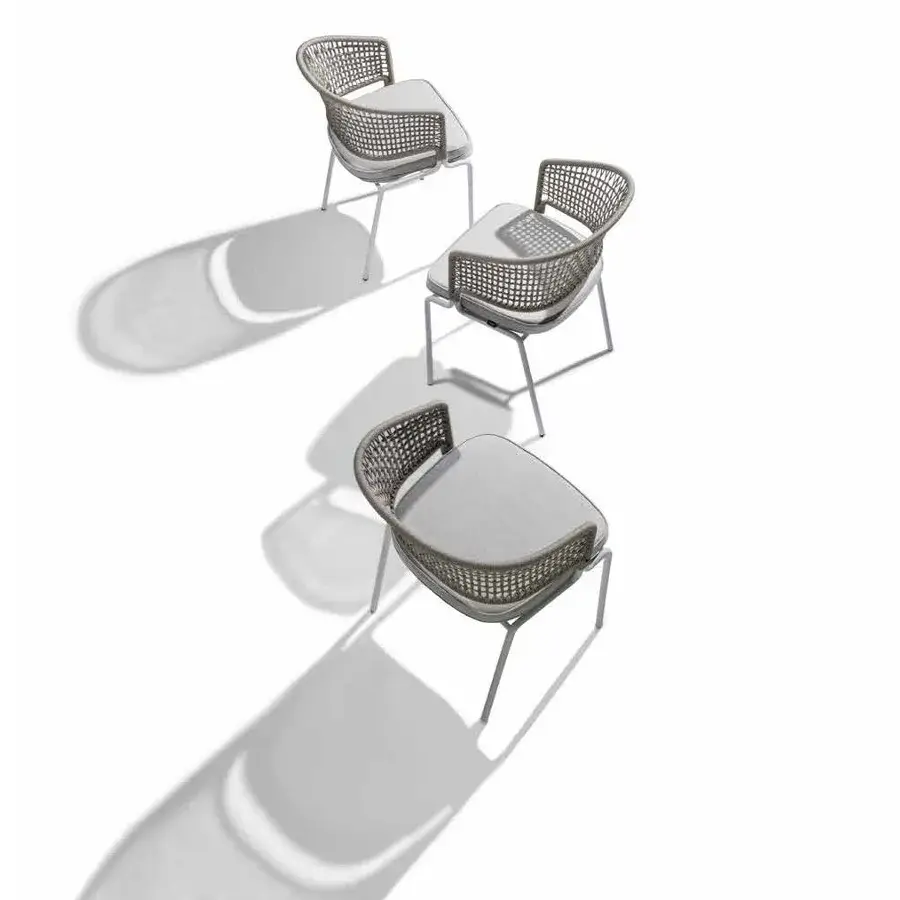 Modern Grid-Weave Garden Armchair: Weather-Resistant Rope & Upholstered Seat - Image 2