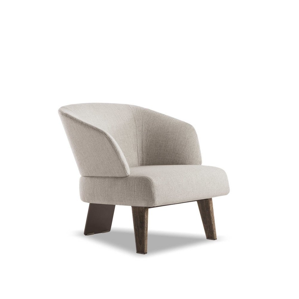 Italian Minimalist Curved Lounge Chair with Bronze Metal Back - Image 2