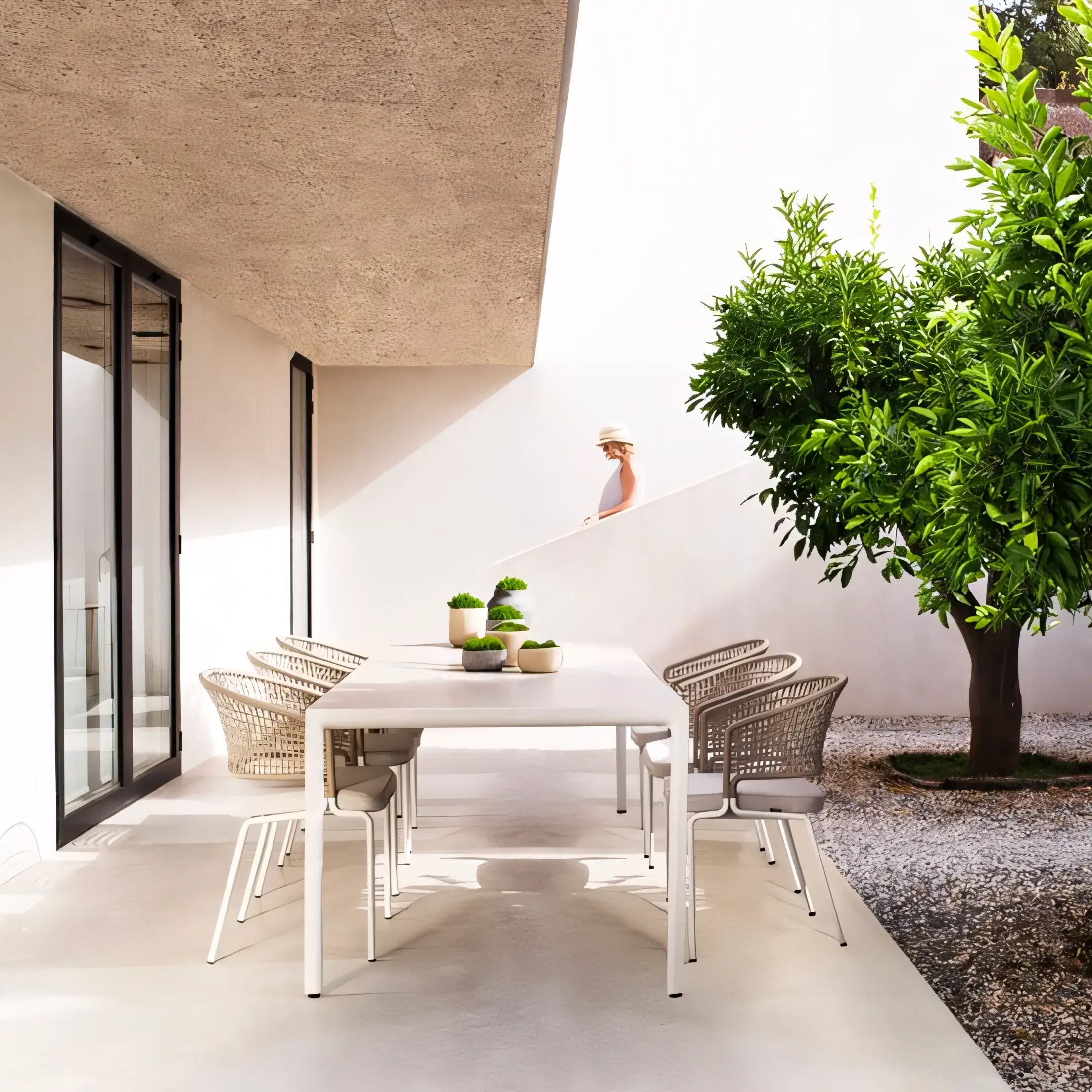 Modern Grid-Weave Garden Armchair: Weather-Resistant Rope & Upholstered Seat - Image 4