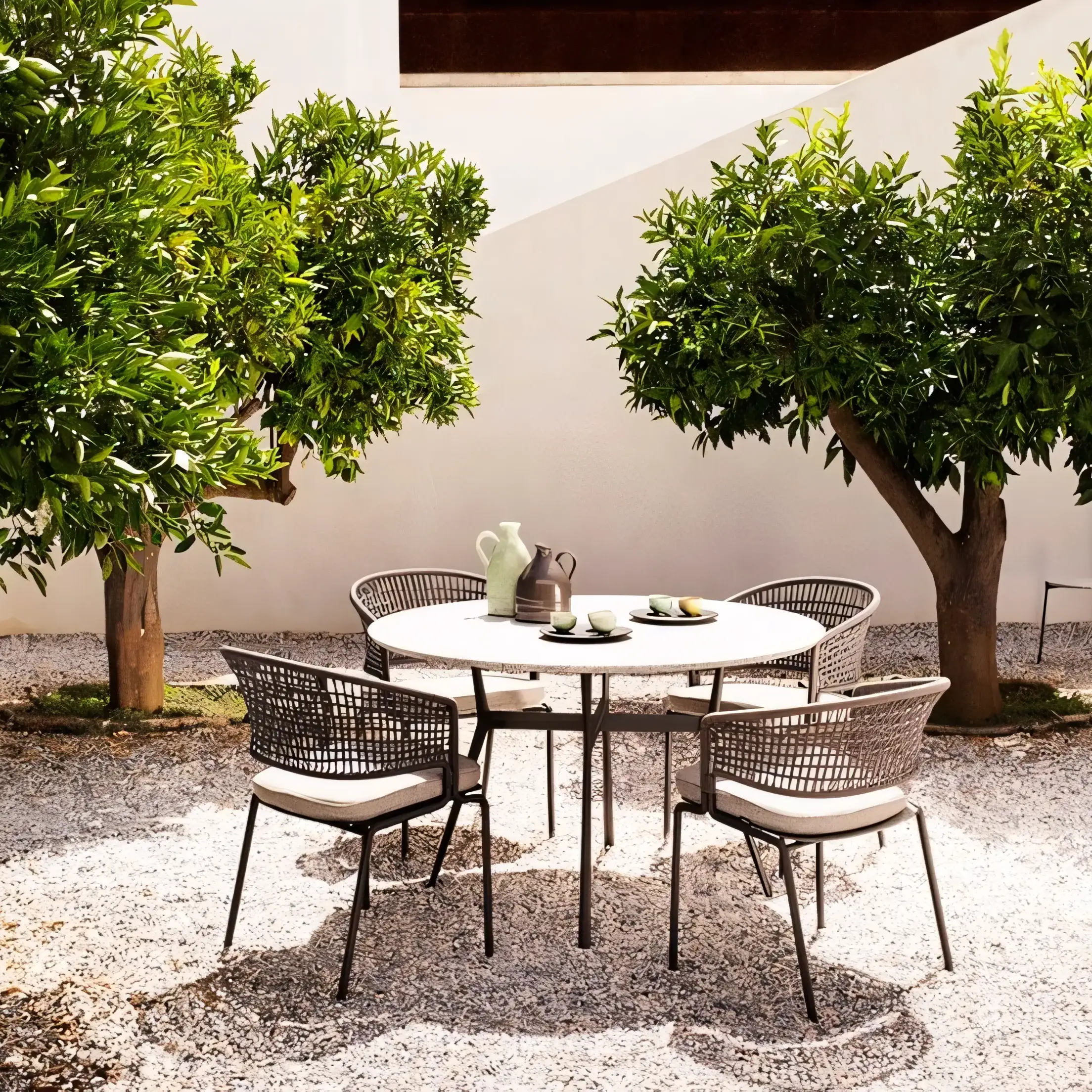 Modern Grid-Weave Garden Armchair: Weather-Resistant Rope & Upholstered Seat - Image 5