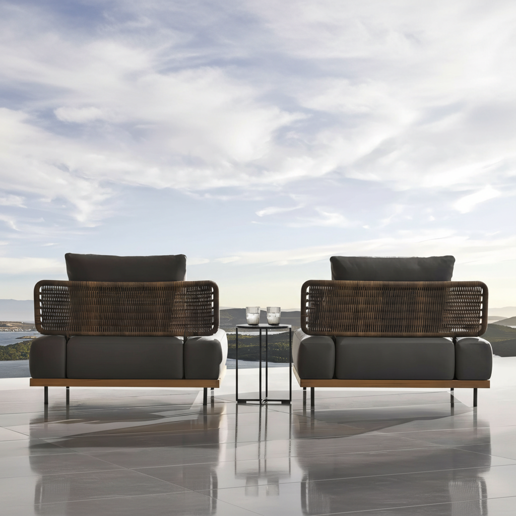 Luxury Teak & Rope Woven Outdoor Lounge Set - Image 6