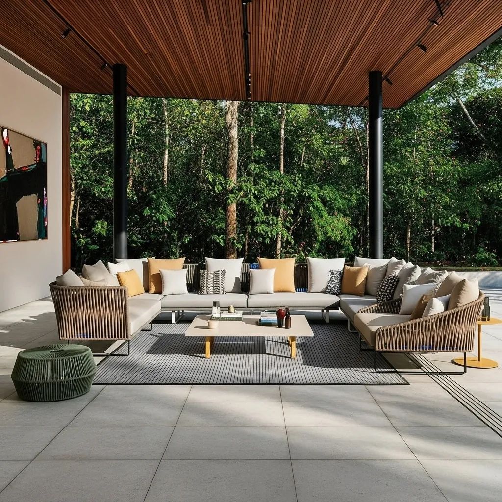Modern Italian Style Vertical Rope Outdoor Sectional Sofa Set - Minimalist Aluminum Estate Collection - Image 6
