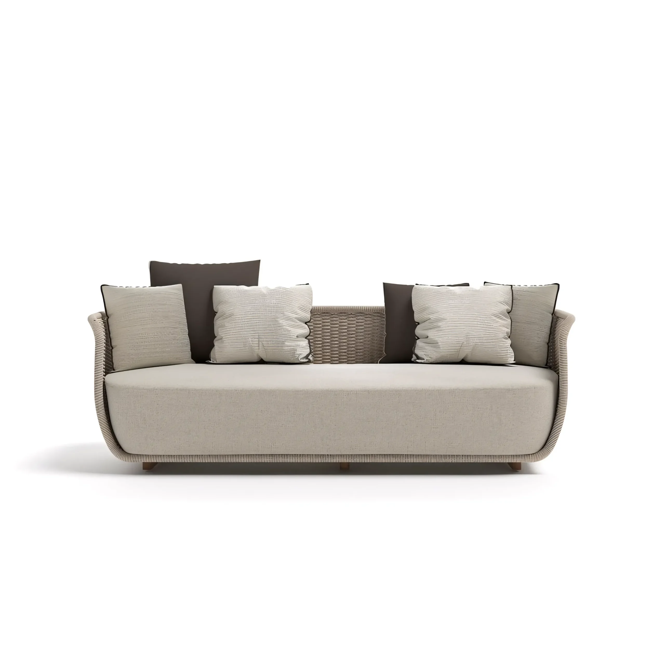 Luxury Curved Rope Woven Outdoor Sofa Set with Teak Base - Image 3