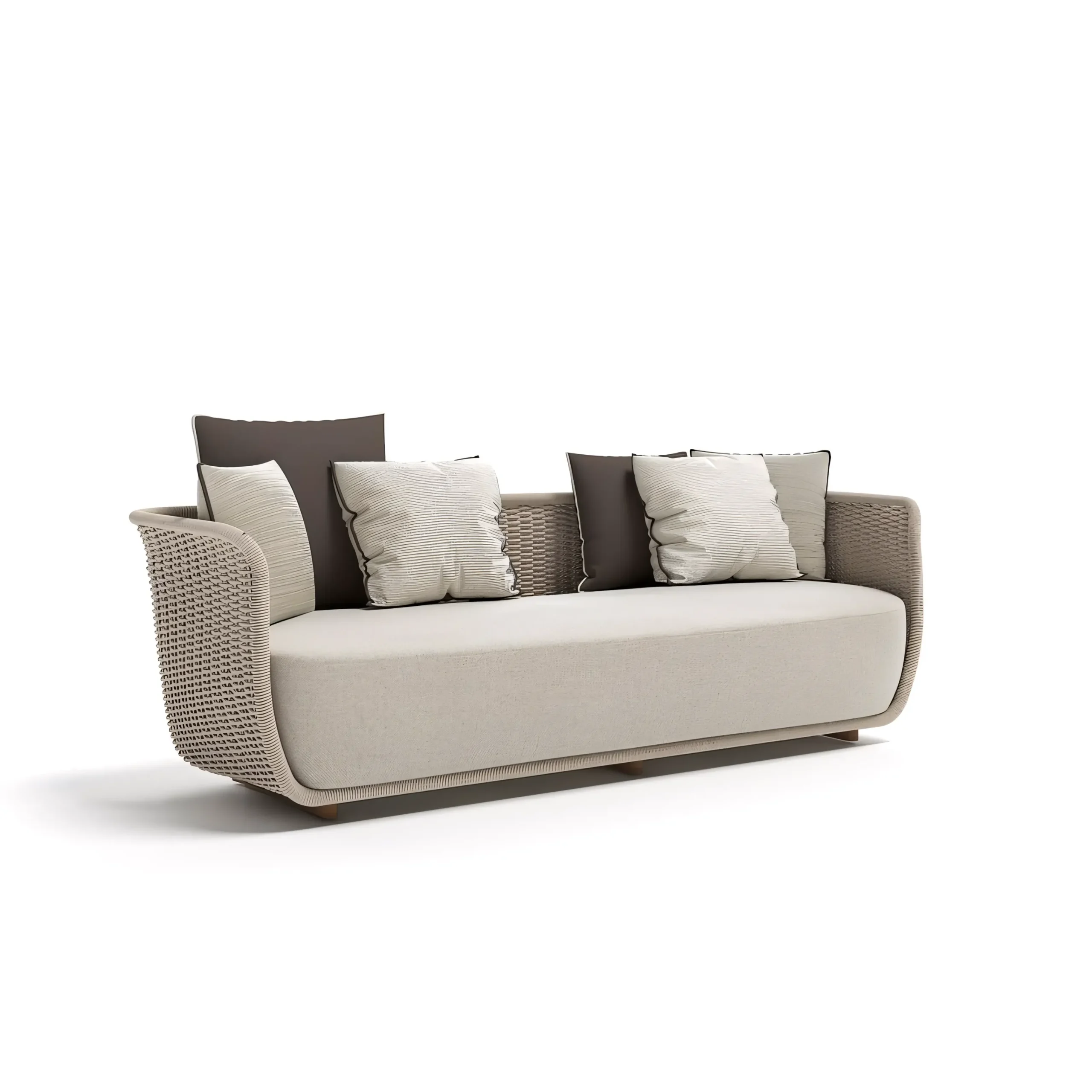 Luxury Curved Rope Woven Outdoor Sofa Set with Teak Base - Image 6