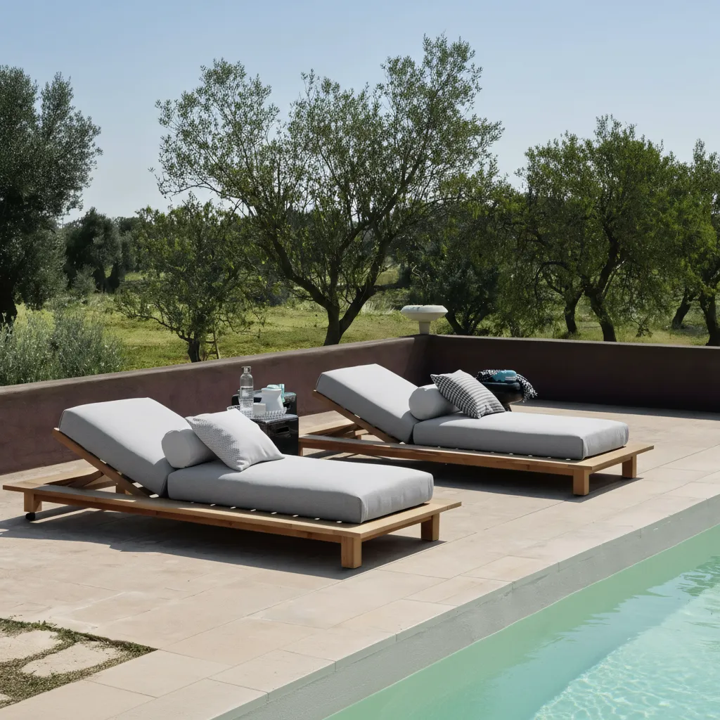 Modern Solid Teak Outdoor Chaise Lounge | Luxury Resort Collection with Adjustable Backrest