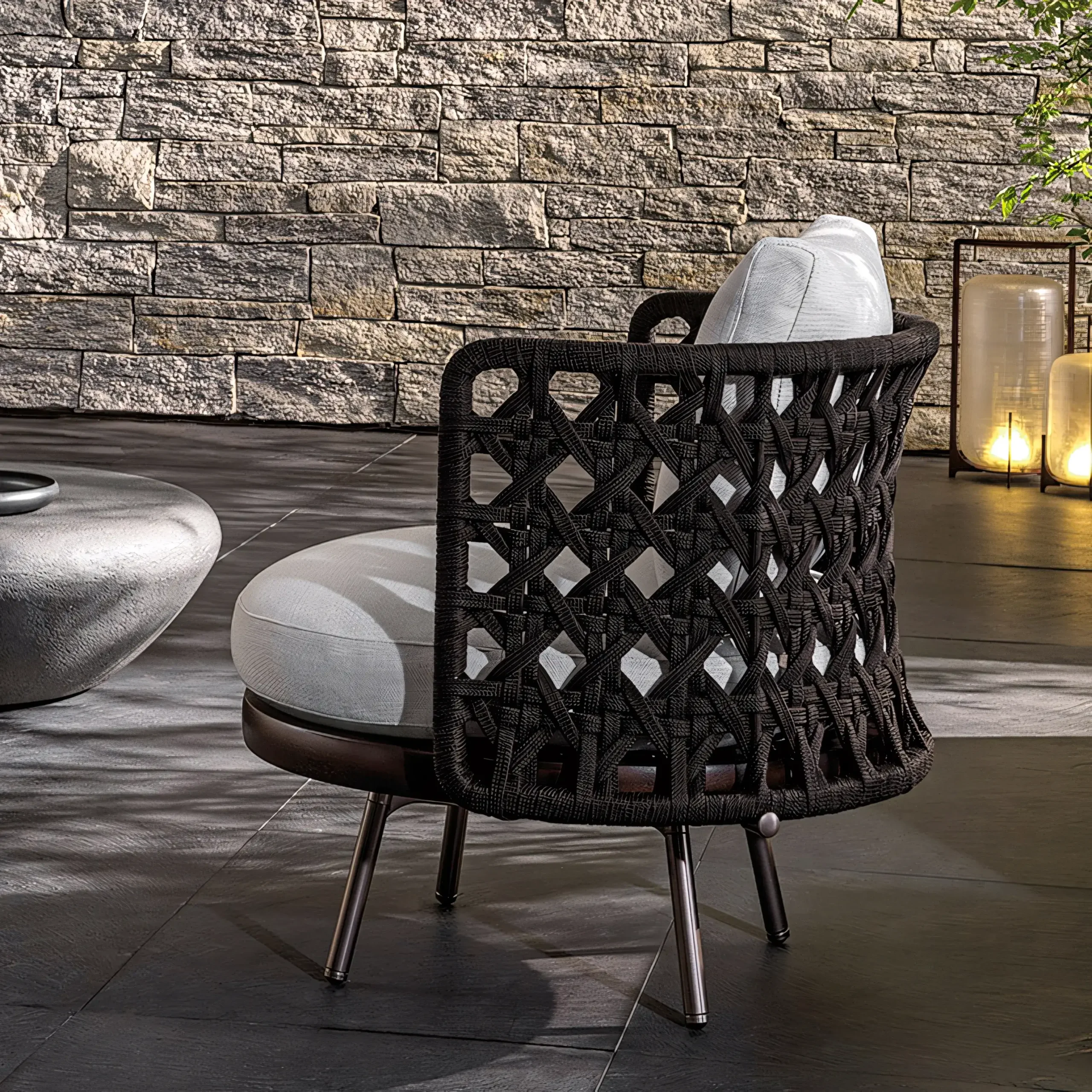 Luxury Woven Rope Outdoor Lounge Chair with Grade A Teak Base - Image 2