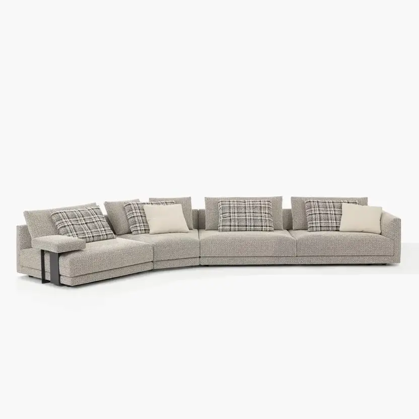 Luxury Textured Fabric Sectional Sofa with Slim Metal Armrests & Floating Design - Image 2